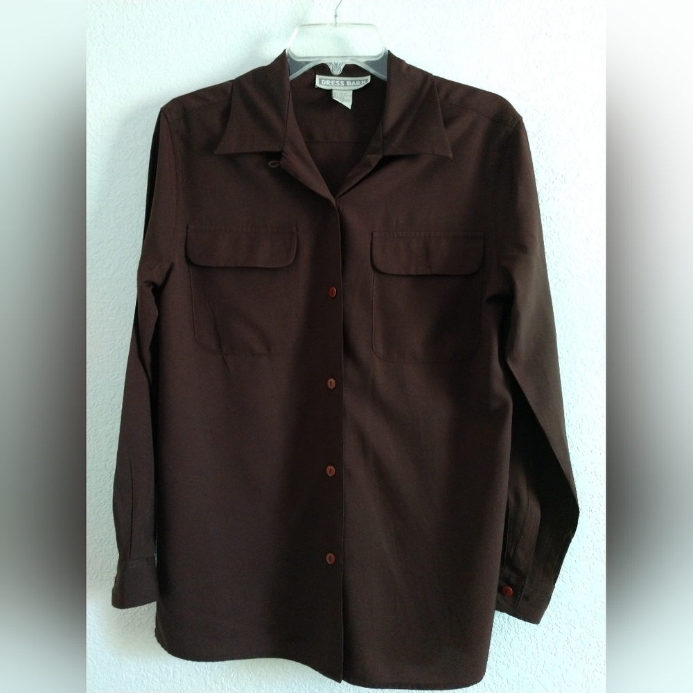 Nice Vintage Brown Blouse Shirt Long Sleeve Dress Barn Size Small Chest 36"